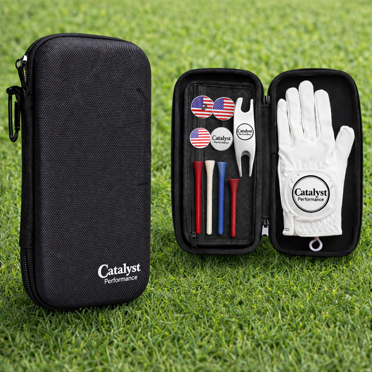 Compact Tournament Gift Package,Select A Glove Level, Custom Printed Tees, Divot Tool And Ball Markers In A Compact Hard Case.